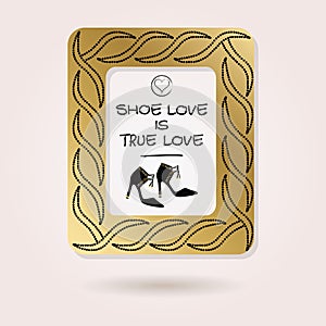 Abstract Shoe Love is True Love golden studded photo frame