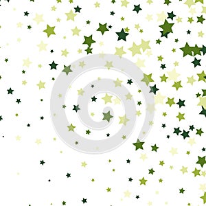 Abstract shooting star confetti. Shooting vector star background. White background with green, light and dark green