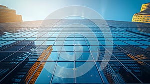 An abstract shot of a skyscraper's glass curtain wall, reflecting the city's ever-changing skyline photo