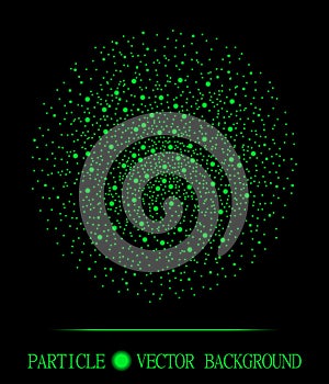 Abstract shpere of green glowing light particles space black background