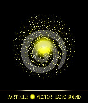 Abstract shpere of yellow glowing light particles space black background