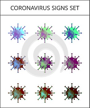 Abstract sign of coronavirus. Set of 9 design elements