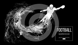 Abstract silhouette of a american football player on dark black background. Football player running with ball. Rugby.