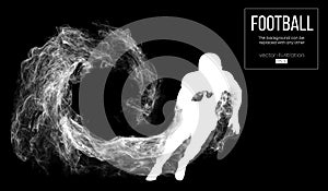 Abstract silhouette of a american football player on dark black background. Football player running with ball. Rugby.