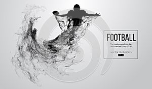 Abstract silhouette of a american football player on dark black background. Football player running with ball. Rugby.