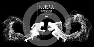 Abstract silhouette of a american football player on dark black background. Football player running with ball. Rugby.
