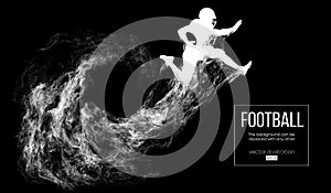 Abstract silhouette of a american football player on dark black background. Football player running with ball. Rugby.