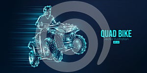 Abstract silhouette of a ATV Quad bike, All-Terrain vehicle, isolated on blue background. Rider jumps on quad bike