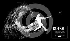 Abstract silhouette of a baseball player batter on black background from particles. Baseball player batter hits the ball