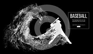 Abstract silhouette of a baseball player batter on black background from particles. Baseball player batter hits the ball