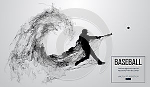 Abstract silhouette of a baseball player batter on white background from particles. Baseball player batter hits the ball