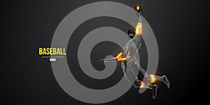 Abstract silhouette of a baseball player on black background. Realistic baseball player batter hits the ball. Vector