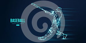 Abstract silhouette of a baseball player on blue background. Baseball player batter hits the ball. Vector illustration