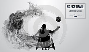 Abstract silhouette of a basketball player disabled on white background. Basketball player performs throw a ball.