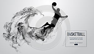 Abstract silhouette of a basketball player on white background. Basketball player jumping and performs slam dunk.