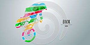 Abstract silhouette of a bmx rider, man is doing a trick, isolated on white background. Cycling sport transport. Vector