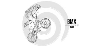 Abstract silhouette of a bmx rider, man is doing a trick, isolated on white background. Cycling sport transport. Vector