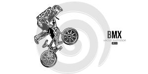 Abstract silhouette of a bmx rider, man is doing a trick, isolated on white background. Cycling sport transport. Vector