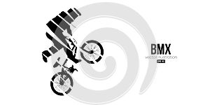 Abstract silhouette of a bmx rider, man is doing a trick, isolated on white background. Cycling sport transport. Vector