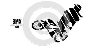 Abstract silhouette of a bmx rider, man is doing a trick, isolated on white background. Cycling sport transport. Vector