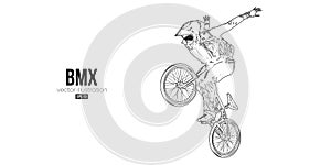 Abstract silhouette of a bmx rider, man is doing a trick, isolated on white background. Cycling sport transport. Vector