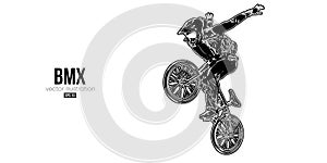 Abstract silhouette of a bmx rider, man is doing a trick, isolated on white background. Cycling sport transport. Vector