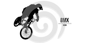 Abstract silhouette of a bmx rider, man is doing a trick, isolated on white background. Cycling sport transport. Vector