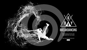 Abstract silhouette of a breakdancer, man, bboy, breaker, breaking on the dark black background. Hip-hop dancer. Vector photo