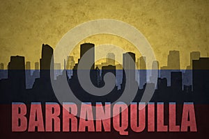Abstract silhouette of the city with text Barranquilla at the vintage colombian flag