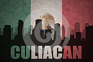 Abstract silhouette of the city with text Culiacan at the vintage mexican flag
