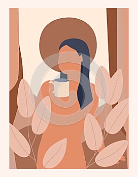 Abstract silhouette of a female shape and a mug
