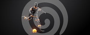 Abstract silhouette of football soccer player man in action isolated black background. illustration