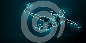 Abstract silhouette of football soccer player man in action isolated black background. illustration