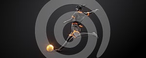 Abstract silhouette of football soccer player woman in action isolated black background. illustration