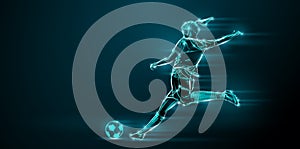 Abstract silhouette of football soccer player woman in action isolated black background. illustration