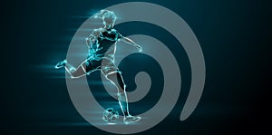 Abstract silhouette of football soccer player woman in action isolated black background. illustration