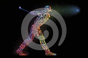 Abstract silhouette of a golf player on black background. Golfer man hits the ball. illustration