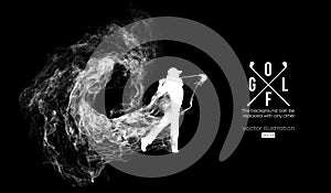 Abstract silhouette of a golf player, golfer on the dark, black background. Golfer kicks the ball. Vector illustration