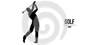 Abstract silhouette of a golf player on white background. Golfer man hits the ball. Vector illustration