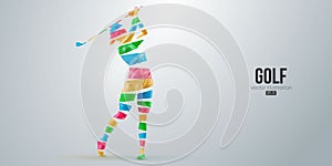 Abstract silhouette of a golf player on white background. Golfer woman hits the ball. Vector illustration