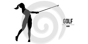 Abstract silhouette of a golf player on white background. Golfer woman hits the ball. Vector illustration