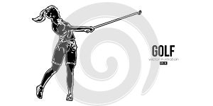 Abstract silhouette of a golf player on white background. Golfer woman hits the ball. Vector illustration