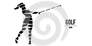 Abstract silhouette of a golf player on white background. Golfer woman hits the ball. Vector illustration
