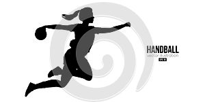 Abstract silhouette of a handball player on white background. Handball player woman are throws the ball. Vector