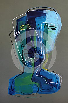 Abstract silhouette of a man in brown and blue colors. hand painted contemporary art.