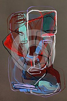 Abstract silhouette of a man in brown and red colors. hand painted contemporary art.