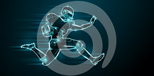 Abstract silhouette of a NFL american football player man in action isolated black background. illustration