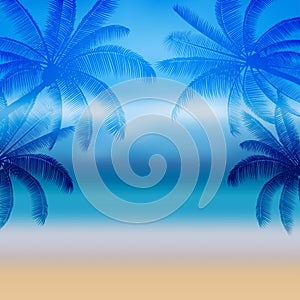 Abstract Silhouette palm tree in flat icon design and the sea at noon