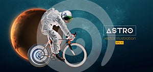 Abstract silhouette of a road bike racer, astronaut is riding on sport bicycle in space action and Earth, Mars, planets