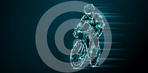 Abstract silhouette of a road bike racer, man is riding on sport bicycle isolated on black background. Cycling sport